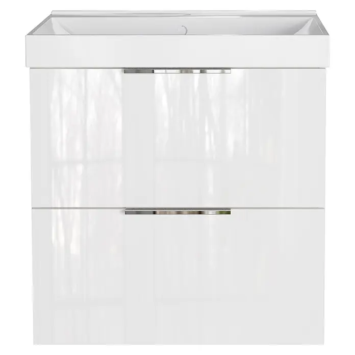 Germania Waschtischunterschrank GW-CELANO - B x T x H: 61 x 46 x 65 cm, Weiß - Weißer glänzender Badunterschrank mit integriertem Waschbecken und zwei Schubladen mit Chromgriffen.