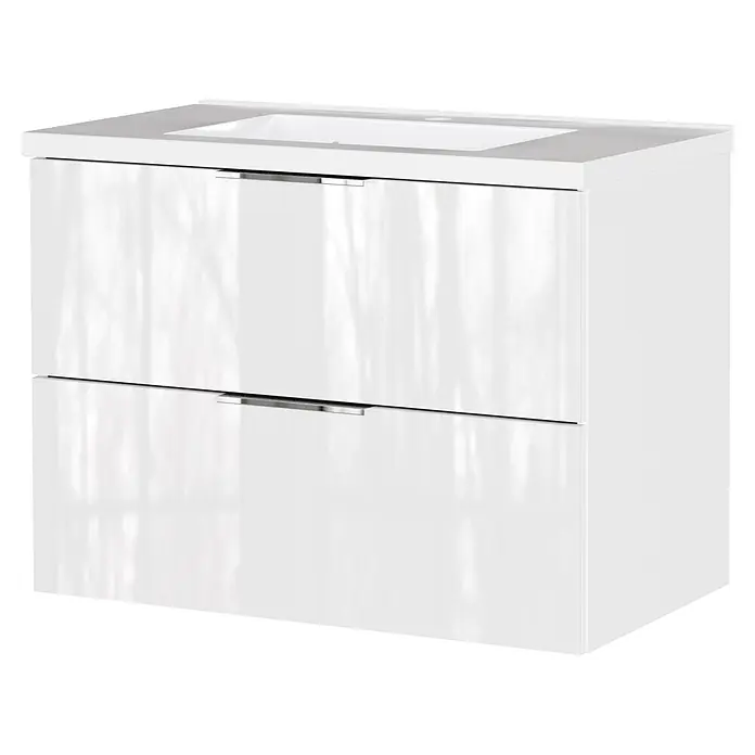Germania Waschtischunterschrank GW-CELANO - B x T x H: 81 x 46 x 61 cm, Weiß - Weißer Badunterschrank mit integriertem Waschbecken und zwei hochglänzenden Schubladen mit silbernen Griffen.