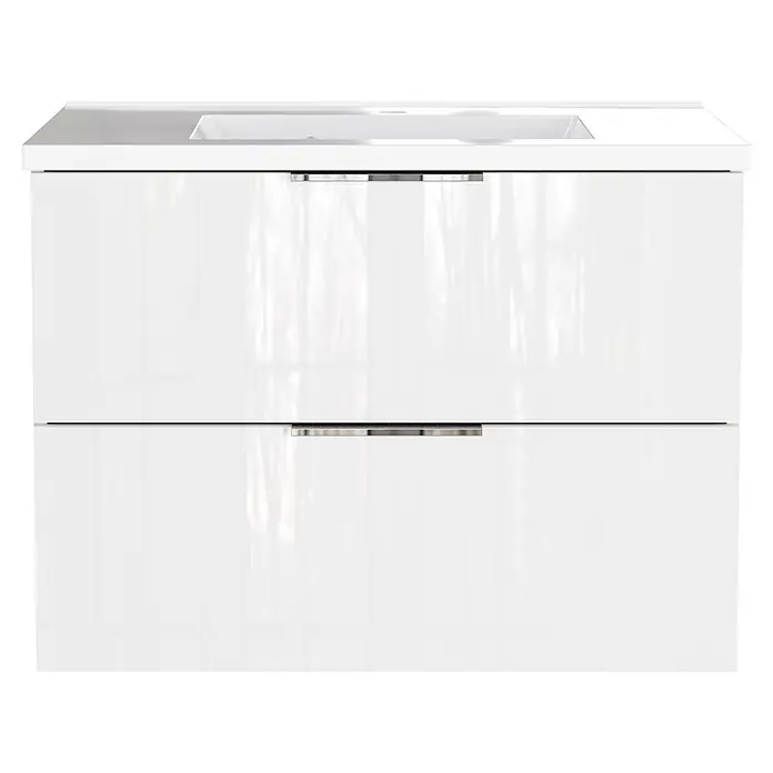 Germania Waschtischunterschrank GW-CELANO - B x T x H: 81 x 46 x 61 cm, Weiß - Weißer Badunterschrank mit integriertem Waschbecken, zwei Schubladen und Metallgriffen.
