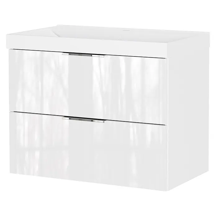 Germania Waschtischunterschrank GW-CELANO - B x T x H: 81 x 46 x 65 cm, Weiß - Weißer hochglänzender Badschrank mit integriertem Waschbecken und zwei Schubladen, mit Chromgriffen.
