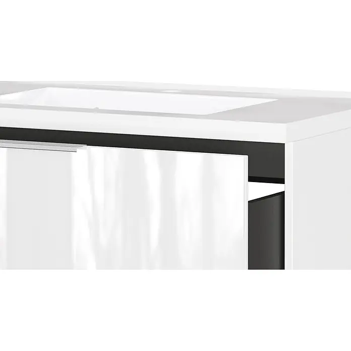 Germania Waschtischunterschrank GW-CELANO - B x T x H: 81 x 46 x 61 cm, Weiß - Weißer Badschrank mit einer teilweise geöffneten dunkelgrauen Schublade und einem silbernen Griff.