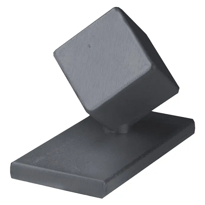 Deutsche Zauntechnik Pfostenkappe Alu Würfel - Aluminium, Passend für: Doppelstabmattenzäune, Anhrazitgrau, 6 x 4 cm - Matter dunkelgrauer Blockständer mit schräger quadratischer Oberseite.