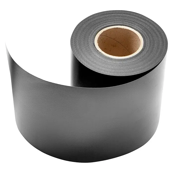 Deutsche Zauntechnik Sichtschutzstreifen A1 Blickdicht - 35 m x 190 mm, Anthrazitgrau, 1 Stk. - Rolle aus mattem schwarzem Film, teilweise abgerollt, mit sichtbarem Pappkern.