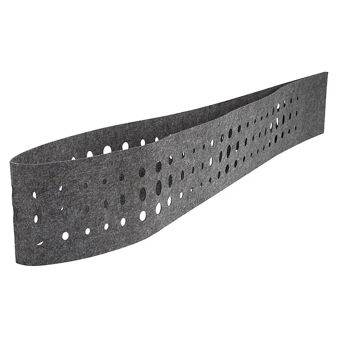Deutsche Zauntechnik Sichtschutzstreifen Fleecestripe Oval - 2,6 m x 190 mm, Graphitgrau, 5 Stk. - Graues, flexibles Textilband mit verschieden großen Perforationen.