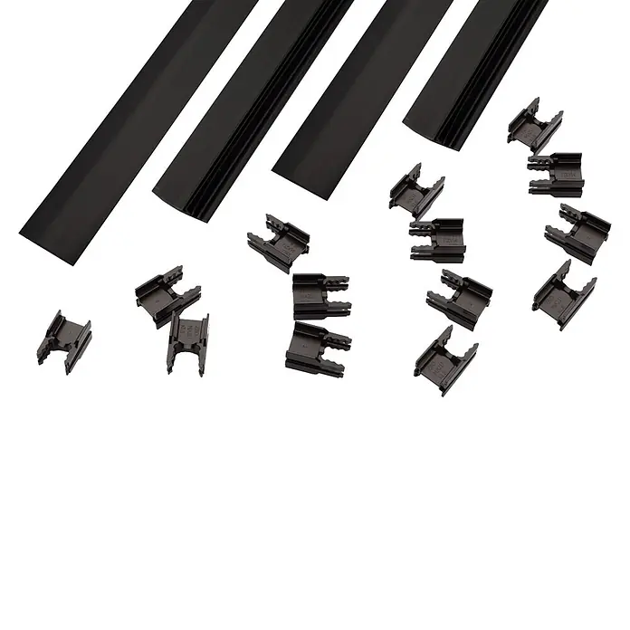 Deutsche Zauntechnik Sichtschutz Mazu Fix Klemmleisten Set 8/6/8 - 12,6 mm x 196 cm, Schwarz - Schwarze Kabelmanagement-Leisten und -Clips zur Kabelorganisation.