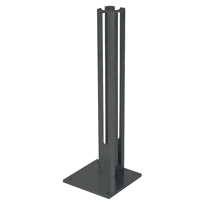 Deutsche Zauntechnik Fußplatte für Torpfosten - Anhrazitgrau, 20 x 20 cm - Dunkelgrauer Metall-Montagepfosten mit quadratischem Sockel und vertikalen Schlitzen.