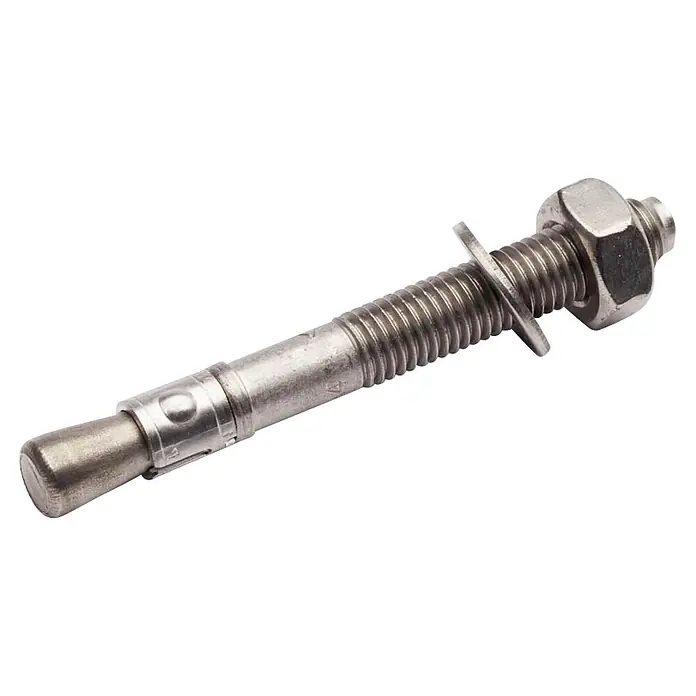Deutsche Zauntechnik Bolzenanker B10 - 10 x 90 mm - Silberner Metall-Keilankerbolzen mit Spreizhülse, Gewindeschaft, Unterlegscheibe und Sechskantmutter.