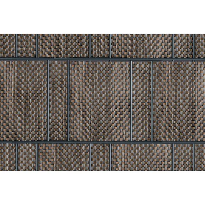 Deutsche Zauntechnik Sichtschutzstreifen Bastline - 2,56 m x 190 mm, Bronze, 20 Stk. - Geflochtenes Muster in Braun und Silber mit dunkelgrauem Gitterrahmen, für Outdoor-Möbel oder Deko-Paneele.