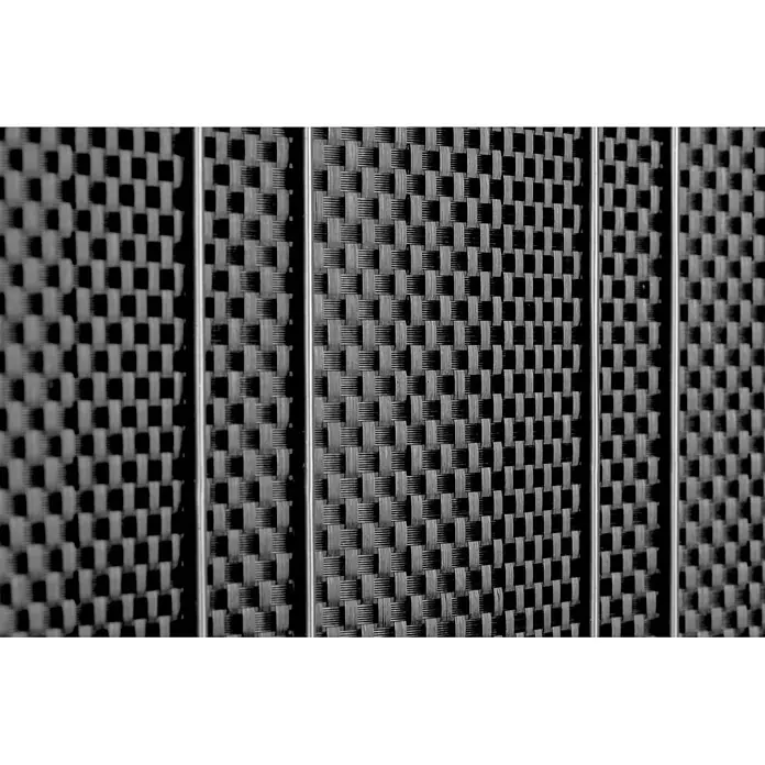 Deutsche Zauntechnik Sichtschutzstreifen Bastline - 2,56 m x 190 mm, Schwarzanthrazit, 30 Stk. - Texturiertes dunkles Flechtmaterial mit vertikalen Metallstäben.