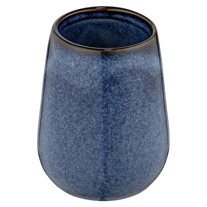 Wenko Zahnputzbecher Sirmione - Durchmesser: 8 cm, Keramik, Blau - Gesprengelte dunkelblaue Keramiktasse mit glänzendem braunem Rand.