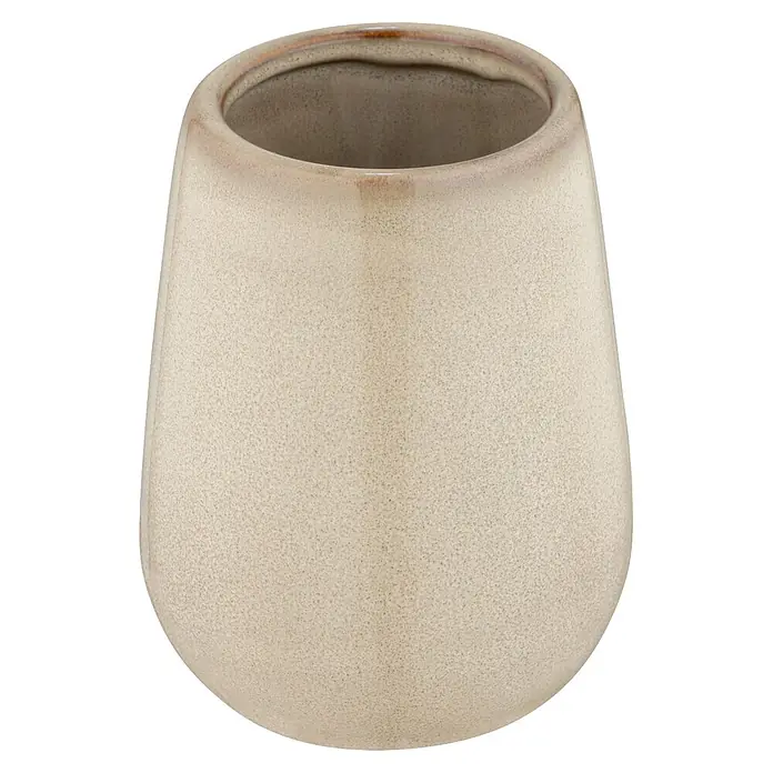 Wenko Zahnputzbecher Sirmione - Durchmesser: 8 cm, Keramik, Beige - Creme-farbene Keramikvase mit strukturierter Oberfläche.