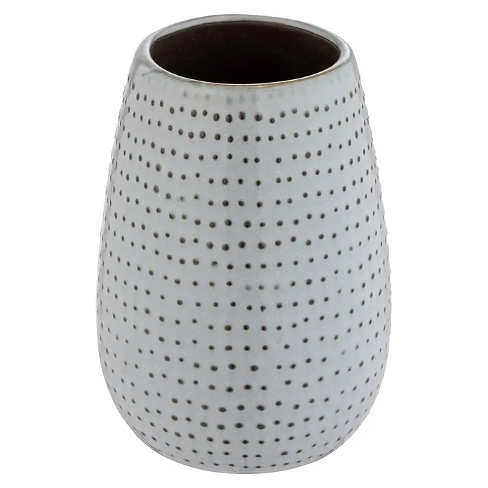 Wenko Zahnputzbecher M. Bellante - Durchmesser: 8 cm, Keramik - Hellgraue Keramikvase mit Punktmuster und dunklem Inneren.