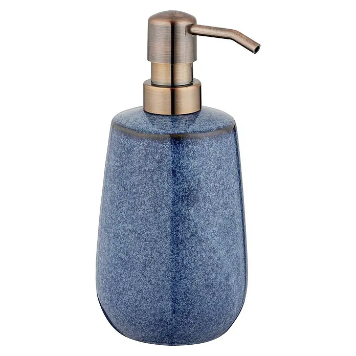 Wenko Seifenspender Sirmione - Keramik, Blau - Blauer gesprenkelter Keramik-Seifenspender mit einer Antikmessing-Pumpe.