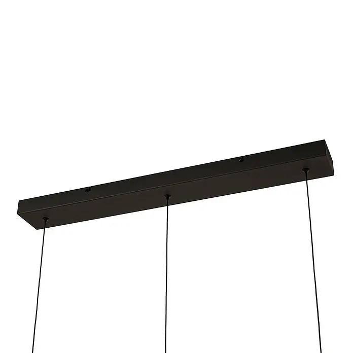 Lucande Pendelleuchte Martis - L x B x H: 80 x 20 x 7 cm, creme / amber, Schwarz, messing, amber - Schwarzer, rechteckiger Deckenbaldachin mit drei Hängekabeln für Pendelleuchten.
