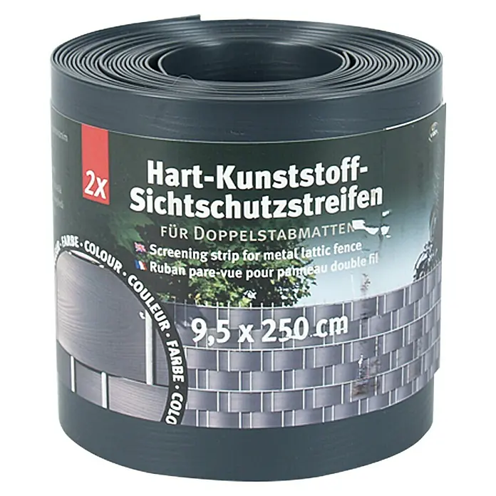 Videx Sichtschutzstreifen - Anthrazit, 2 Stk., 200 x 9,5 cm - Sichtschutzstreifen aus Hartkunststoff zur Anbringung an Doppelstabmatten, 9,5 x 250 cm. Praktischer Wind- und Sichtschutz für den Garten.