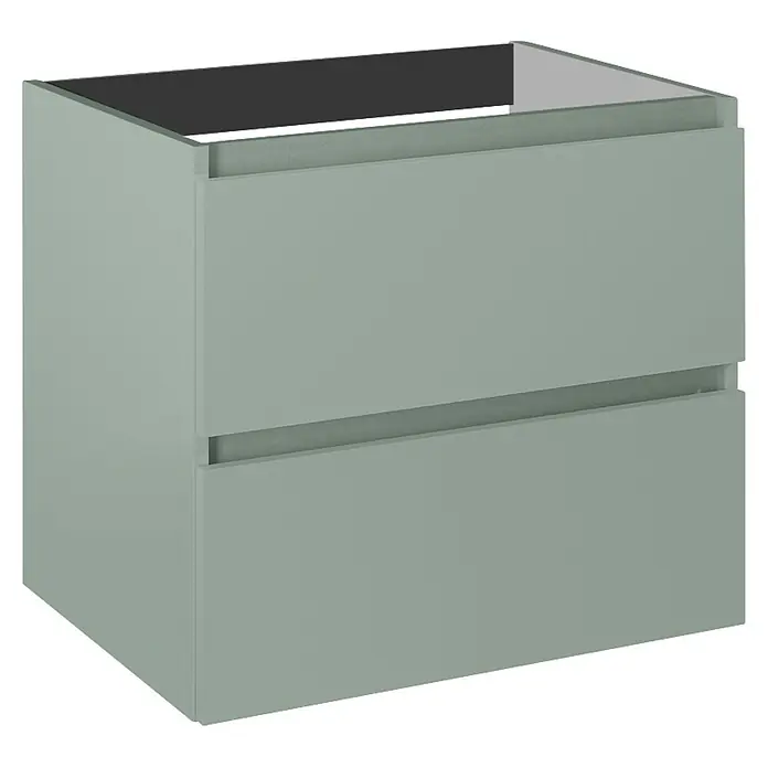 Riva Lynn Waschtischunterschrank - B x T x H: 60 x 45,6 x 53 cm, Sage, Matt - Mattgrüner, griffloser, wandhängender Badunterschrank mit zwei Schubladen.