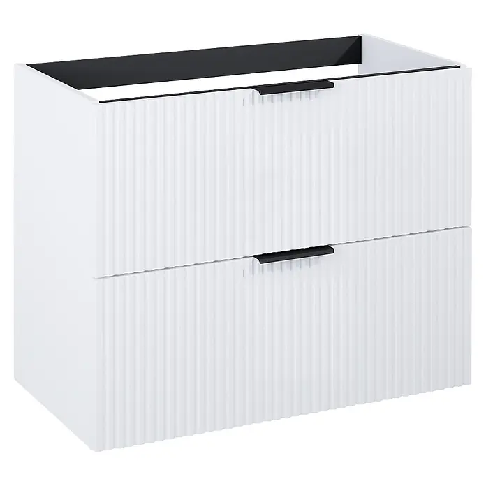 Riva Yasumi Waschtischunterschrank - B x T x H: 80 x 45,2 x 63,5 cm, Weiß, Matt - Weißer geriffelter Waschtischunterschrank mit zwei Schubladen und schwarzen Griffen.
