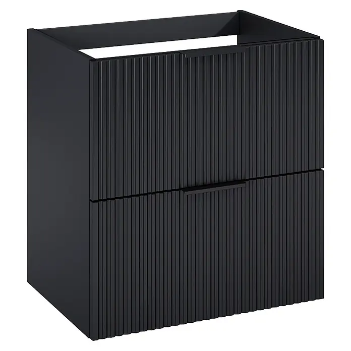 Riva Yasumi Waschtischunterschrank - B x T x H: 60 x 45,2 x 63,5 cm, Schwarz, Matt - Dunkelgrauer gerippter Badunterschrank mit zwei Schubladen. Integrierter Griff und Waschbeckenausschnitt oben.