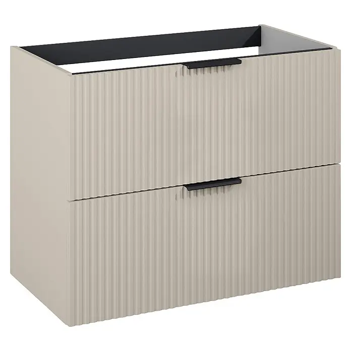 Riva Yasumi Waschtischunterschrank - B x T x H: 80 x 45,2 x 63,5 cm, Fume, Matt - Beiger Waschbeckenunterschrank mit zwei geriffelten Schubladen und schwarzen integrierten Griffen.