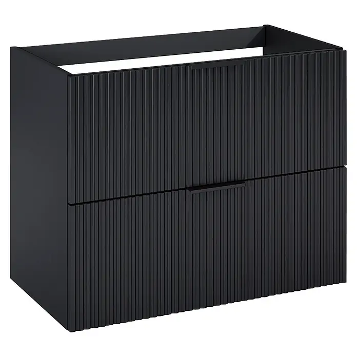 Riva Yasumi Waschtischunterschrank - B x T x H: 80 x 45,2 x 63,5 cm, Schwarz, Matt - Dunkler geriffelter Badunterschrank mit zwei Schubladen und Aussparung für ein Waschbecken.