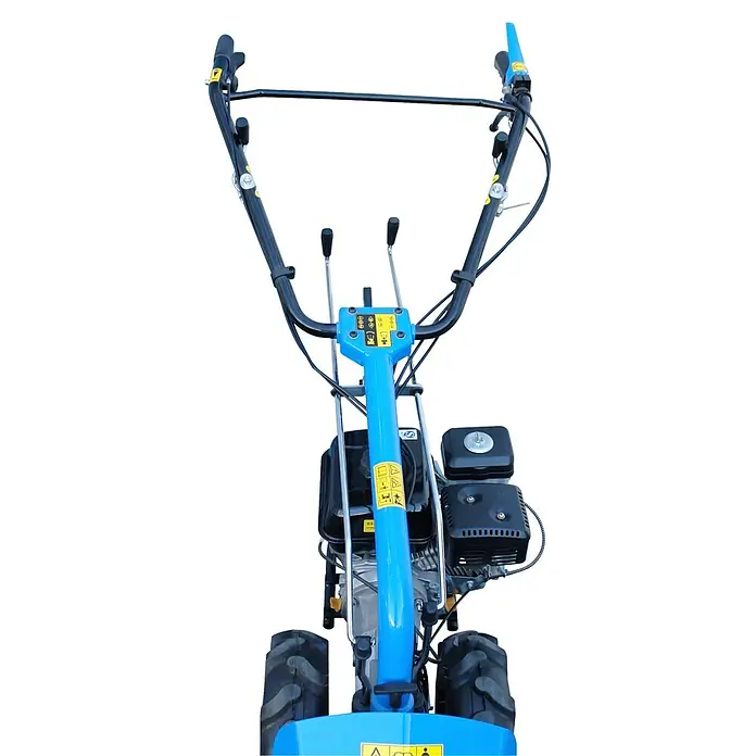 Güde Motoreinachser - Leistung: 4,8 kW, 4-Takt - Blauer und schwarzer Einachsschlepper mit Lenker, Motor und Rädern.