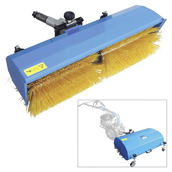 Güde Kehrmaschine - Passend für Güde Motoreinachser GME 6.5V, Breite Bürste: 900 mm - Blaues Kehrmaschinen-Anbaugerät mit gelben Borsten und Sternantrieb, für Einachser.
