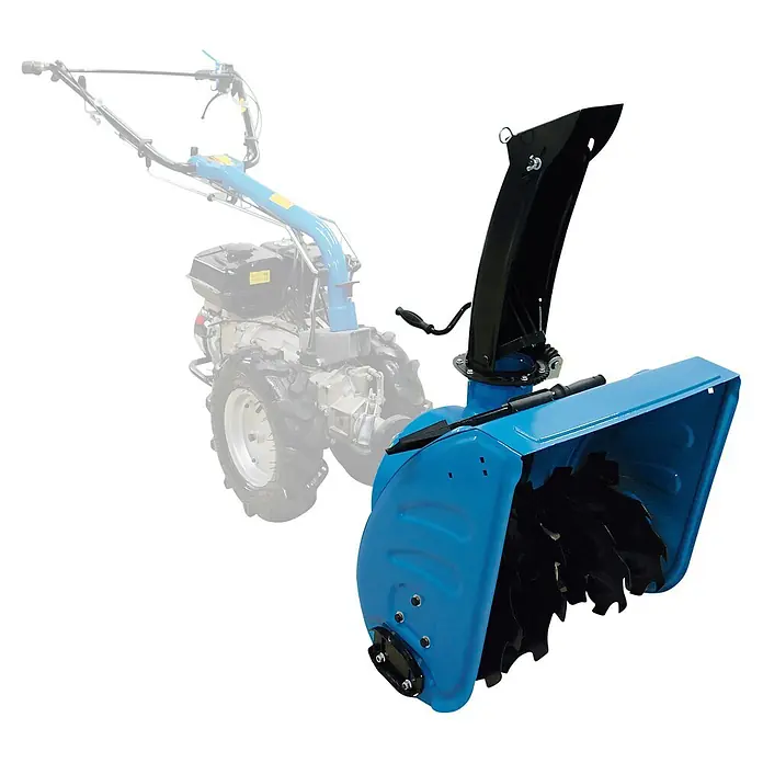 Güde Benzin-Schneefräse - Arbeitsbreite: 56 cm - Blauer Schneefräsen-Anbau für Einachsschlepper mit schwarzem Auswurfschacht.