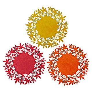 Geroma Tisch-Set Blätter aus Filz (L x B x H: 23,5 x 23,5 x 0,3 cm, Farbe: Gelb, Orange, Rot)
