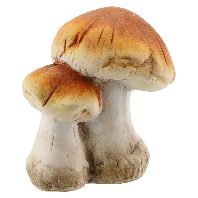 Geroma Dekofigur Keramik Pilze - Farbe: Beige, Braun, B x L: 7,5 x 7,5 cm - Zwei Keramikpilz-Figuren mit braunen Kappen und cremefarbenen Stielen.