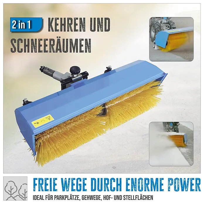 Güde Kehrmaschine - Passend für Güde Motoreinachser GME 6.5V, Breite Bürste: 900 mm - Blauer Kehrbesen-Anbau für Maschinen mit gelben Borsten, zum Kehren und Schneeräumen.