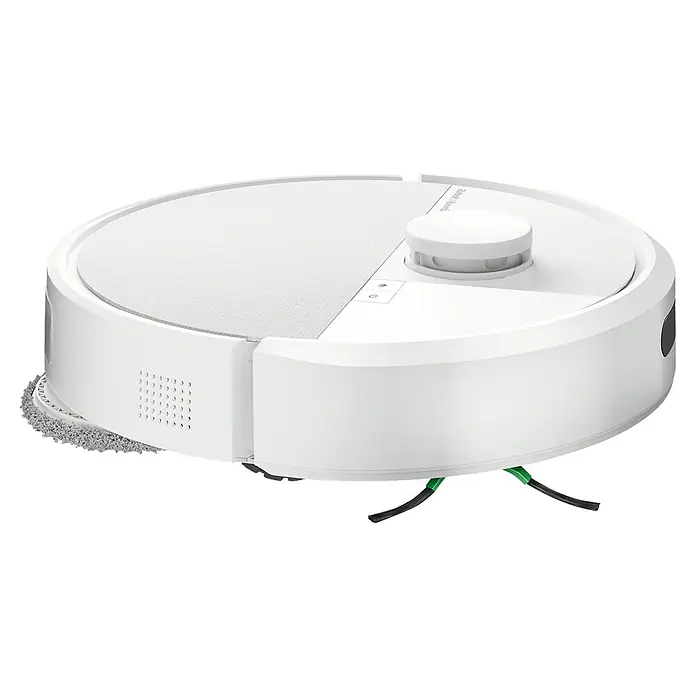 iRobot Robot aspirador con mopa Roomba Plus 405 Combo - Capacidad del robot: 295 ml - Robot aspirador redondo blanco con panel superior texturizado, sensor LiDAR, cepillo lateral y mopa.