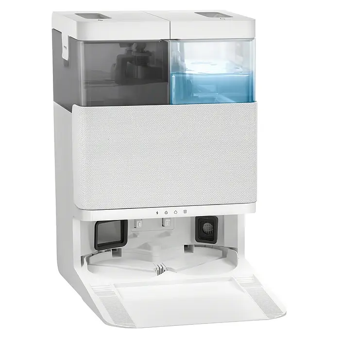 iRobot Robot aspirador con mopa Roomba Plus 405 Combo - Capacidad del robot: 295 ml - Estación de carga blanca y gris para robot aspirador con depósitos claros de agua sucia y limpia, y una bahía abierta para vaciar y rellenar.