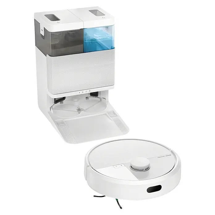 iRobot Robot aspirador con mopa Roomba Plus 405 Combo - Capacidad del robot: 295 ml - Robot aspirador blanco y su estación de autovaciado con tanques de agua.