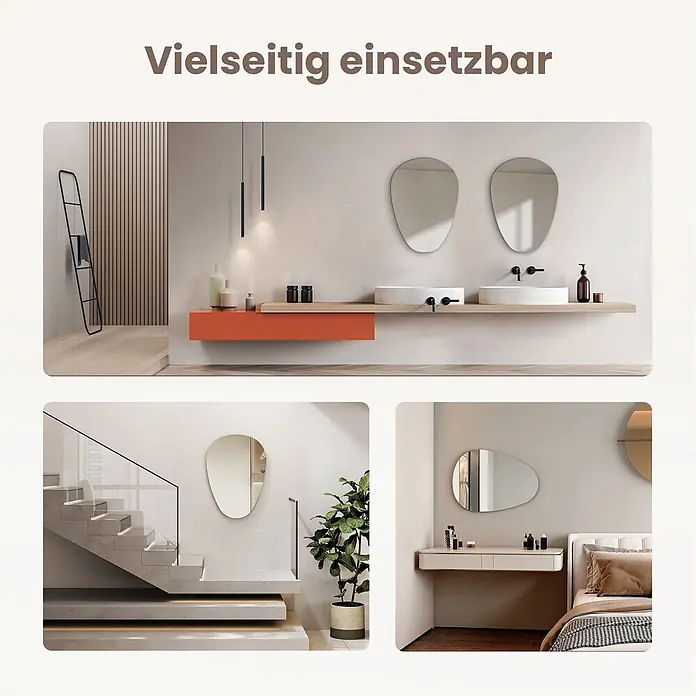 Emke Wandspiegel M33 -  - Ein unregelmäßiger ovaler, rahmenloser Spiegel, vielseitig eingesetzt im Bad, Flur und Schlafzimmer.