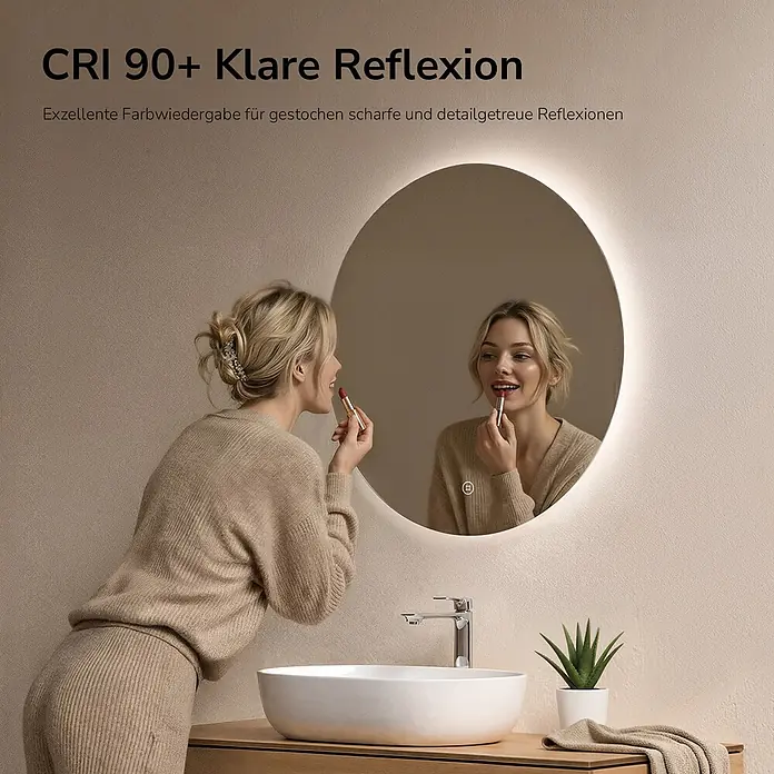 Emke Lichtspiegel Glowrim OLM03 -  - Runder beleuchteter Spiegel für präzises Make-up mit klarer, farbechter Reflexion.