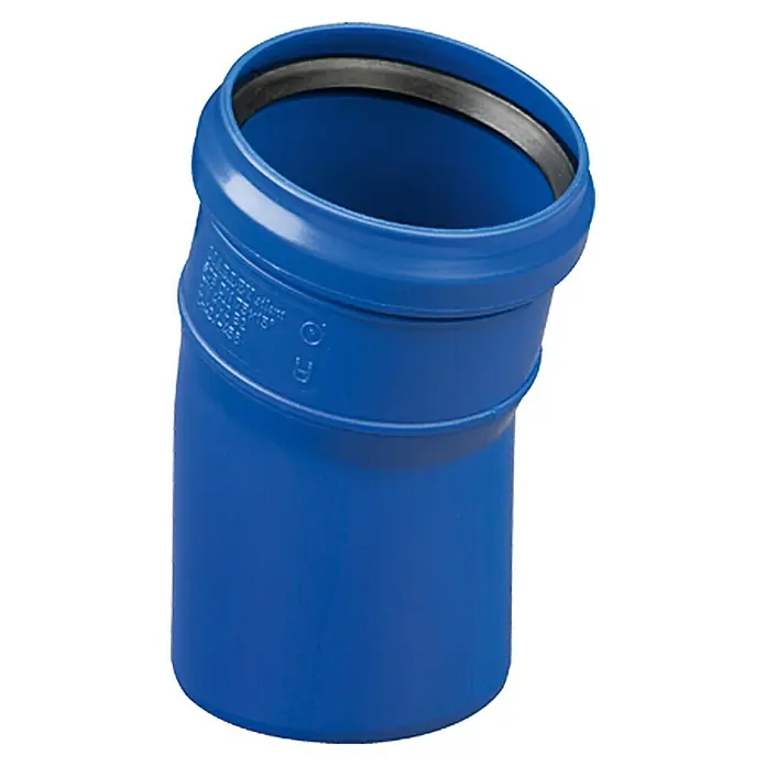 HT-Bogen Silent - Nennweite: 110 mm, 15 ° - Blaues Kunststoffrohr-Kniestück mit Dichtung für Abwasserleitungen, ideal für Sanitärinstallationen. Robuste Bauweise für langlebige Verbindungen.
