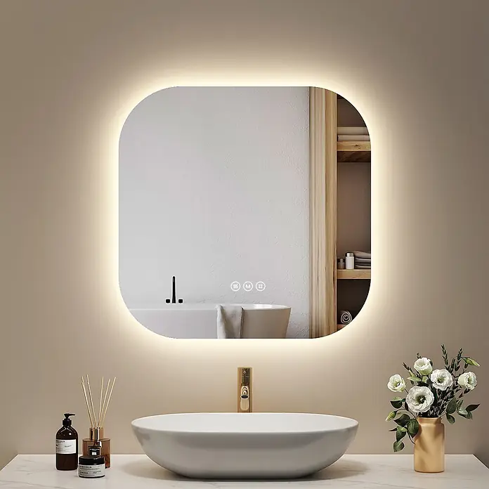 Emke Lichtspiegel Glowrim LM32 -  - Abgerundeter LED-Badspiegel mit Hintergrundbeleuchtung und Touch-Steuerung.