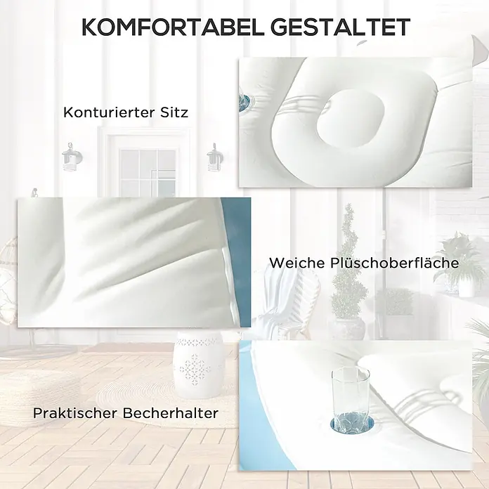 Outsunny Loungemöbel-Set Aufblasbarer Sessel - 2 -tlg., Kunststoff, Weiß, Blau - Weißer, weicher, konturierter aufblasbarer Sitz mit integriertem Getränkehalter.