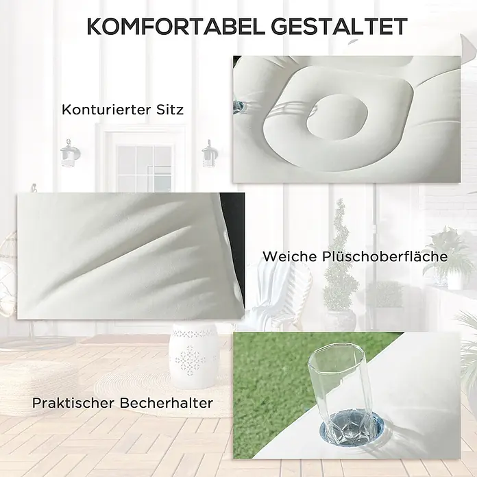 Outsunny Loungemöbel-Set Aufblasbarer Sessel - 2 -tlg., Kunststoff, Hellgrau, Schwarz - Details eines aufblasbaren Spas: konturierte Sitze, weiche Plüschoberfläche und praktischer Becherhalter.