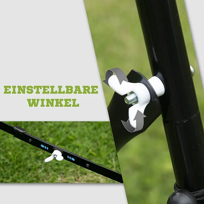 Homcom Sportnetz Rebounder - Stahl, Schwarz - Schwarze Rahmenkomponenten mit weißen Einstellknöpfen zum Festlegen von Winkeln und Positionen.