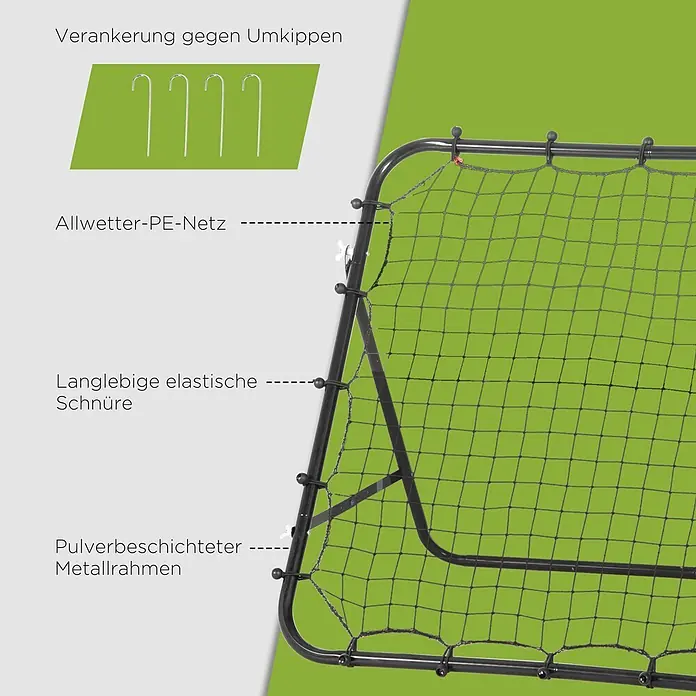Homcom Sportnetz Rebounder - Stahl, Schwarz - Ein Rebounder mit pulverbeschichtetem Metallrahmen, Allwetter-PE-Netz, elastischen Schnüren und Bodenankern.