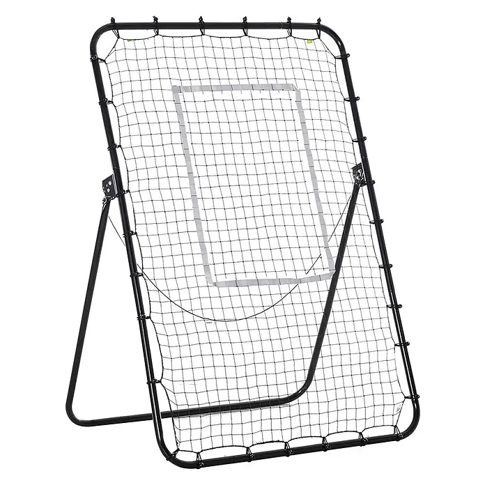 Homcom Sportnetz Rebounder - Metall, Schwarz - Schwarzmetallgerahmter Sport-Rebounder mit schwarzem Netz und weißem Rechteckziel für Balltraining.