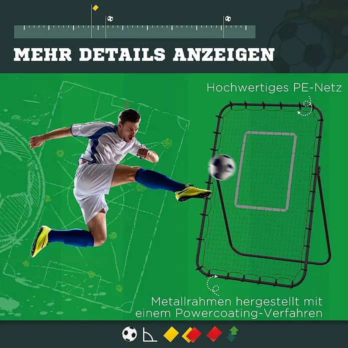 Homcom Sportnetz Rebounder - Metall, Schwarz - Fußballspieler tritt Ball in schwarzen Rebounder mit hochwertigem schwarzem PE-Netz und pulverbeschichtetem Metallrahmen zum Training.