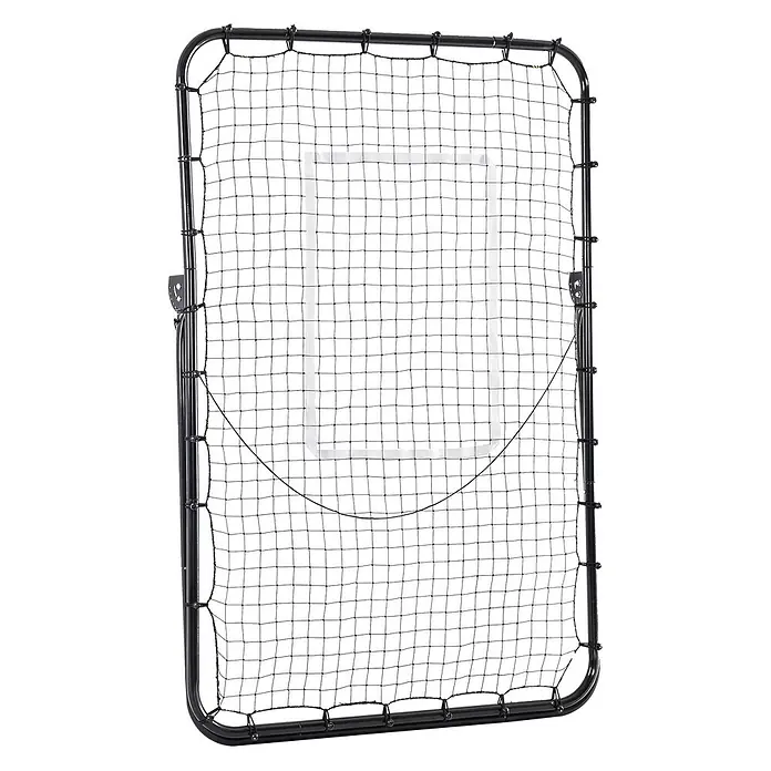 Homcom Sportnetz Rebounder - Metall, Schwarz - Schwarzes Pitching-Netz mit Metallrahmen, schwarzem Netz und weißer Schlagzonenmarkierung.