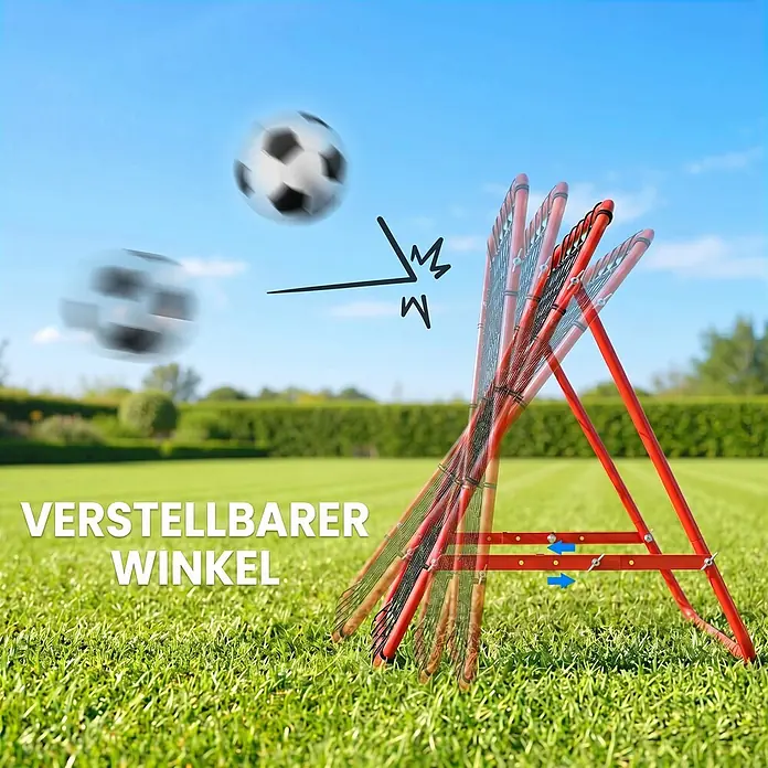 Homcom Sportnetz Rebounder - Kunststoff, Rot - Roter Fußball-Rebounder mit verstellbarem Winkel, mit springendem Fußball.