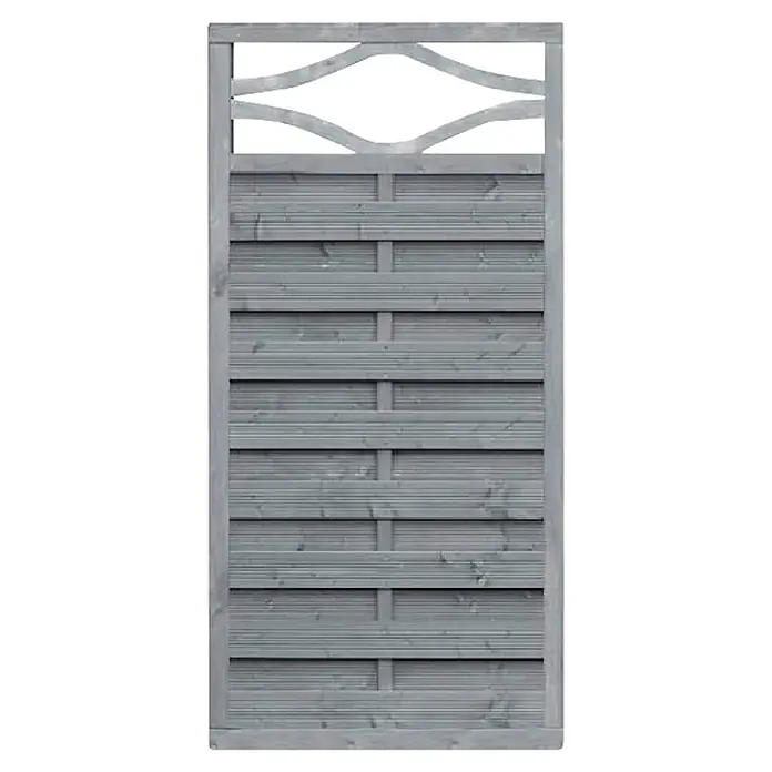 Werth Holz Sichtschutzelement Verona - B x H: 89 x 179 cm, Holz, Grau - Graues Holz-Sichtschutzelement mit Querlamellen und dekorativem Wellenabschluss.