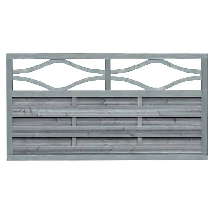 Werth Holz Sichtschutzelement Verona - B x H: 179 x 89 cm, Holz, Grau - Graues Holzzaunelement mit dekorativen geschwungenen oberen Latten und horizontaler Lamellenbasis.
