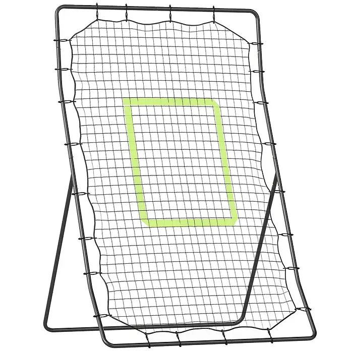 Homcom Sportnetz Rebounder - Metall, Schwarz - Schwarz gerahmtes Baseball-Rebounder-Netz mit schwarzem Netz und hellgrünem rechteckigem Ziel in der Mitte.
