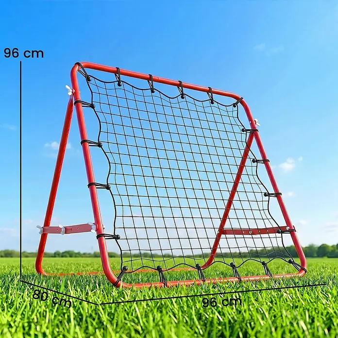 Homcom Sportnetz Rebounder - Kunststoff, Rot - Rotes Metall-Sport-Rebounder-Netz mit schwarzem Netz. Misst 96 cm hoch, 96 cm breit und 80 cm tief.