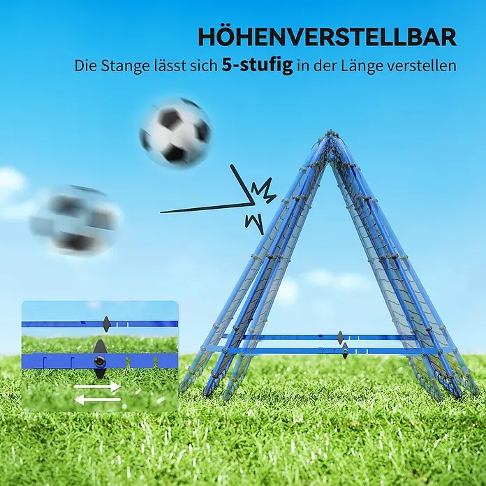 Homcom Sportnetz Rebounder - Sonstiges, Blau - Ein blaues, höhenverstellbares Trainingshindernis für den Sport, mit einer 5-stufigen Längenverstellung der Stange.